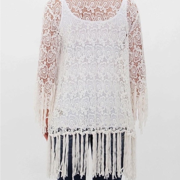 Gimmicks BKE long lace FRINGE kimono duster Large L - Picture 12 of 12